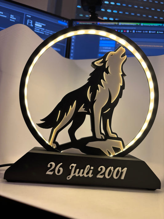 LED-Ringleuchte im Wolf-Design inkl Wunschtext - 3D-gedruckt