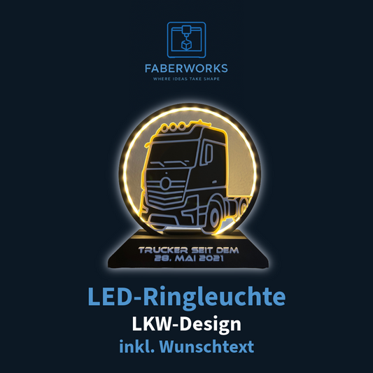 LED-Ringleuchte im LKW-Design inkl. Wunschtext - 3D-gedruckt