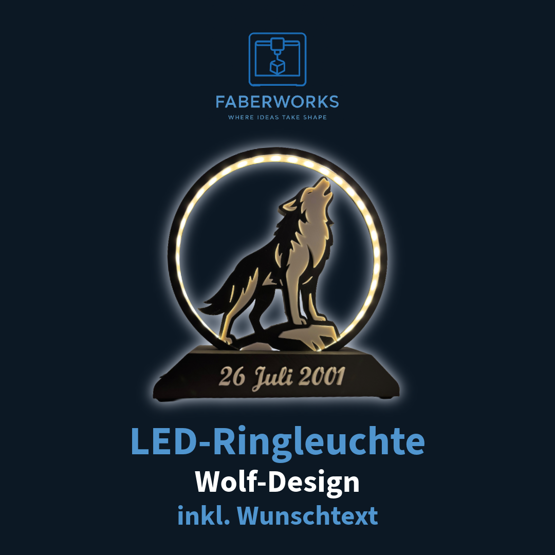 LED-Ringleuchte im Wolf-Design inkl Wunschtext - 3D-gedruckt